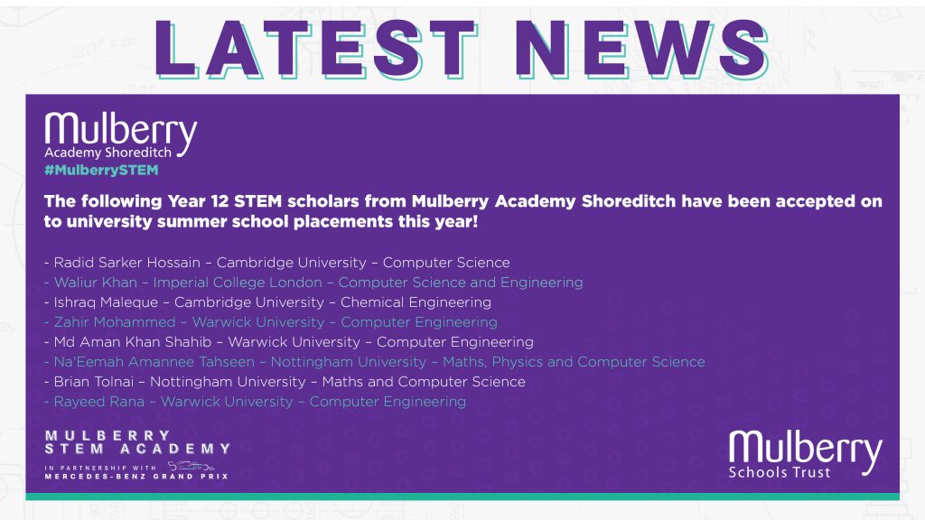 Year 12 STEM Scholars accepted on to top summer placements!